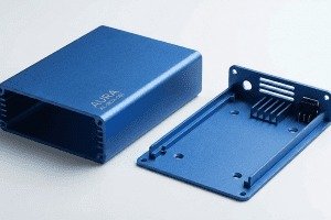 Blue anodized aluminum electronics enclosure with removable base plate