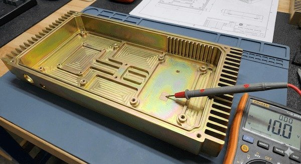 Chromate conversion coating and electrical inspection for a CNC aluminum enclosure