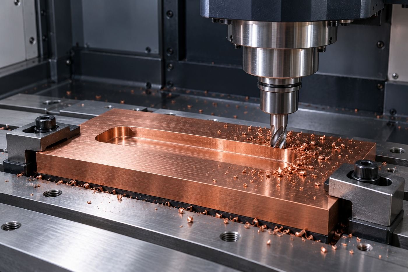 Concept of CNC milling channels in a copper cooling plate