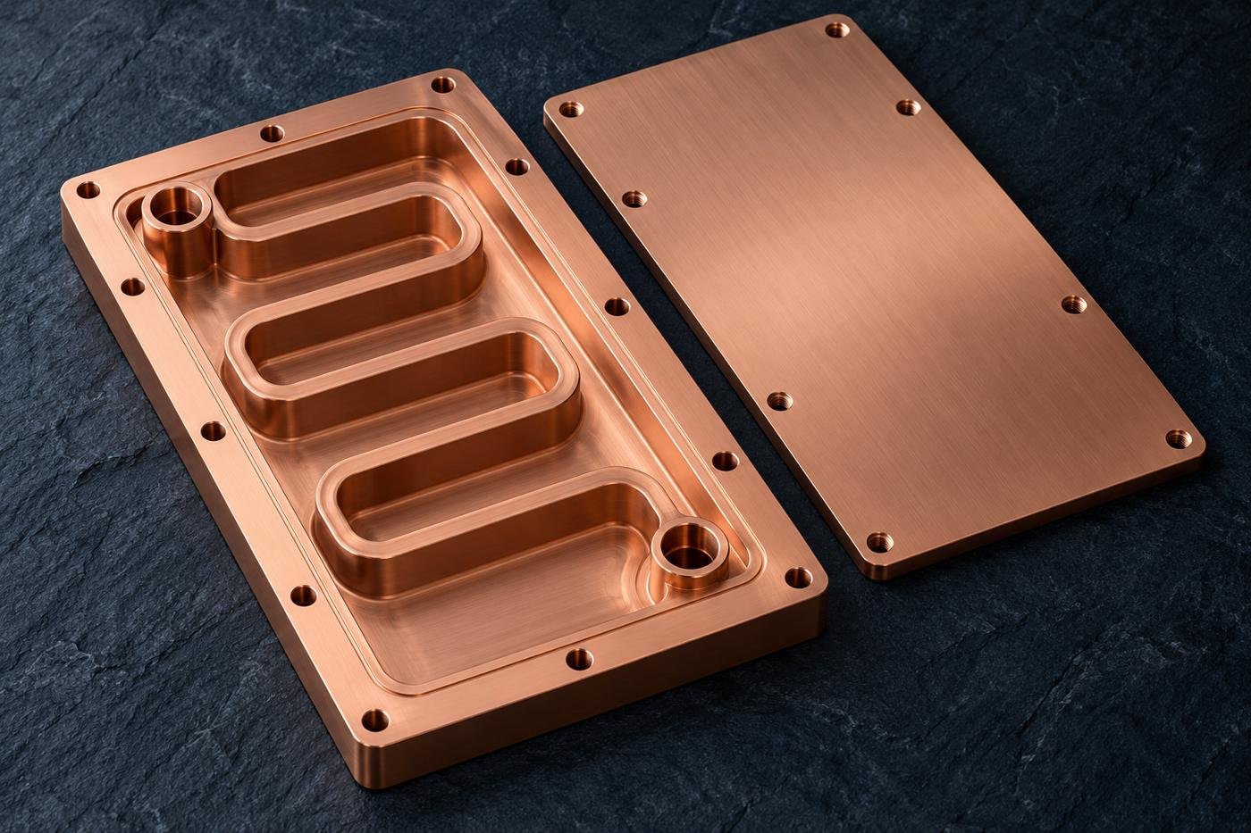 Concept copper cold plate base with internal passages