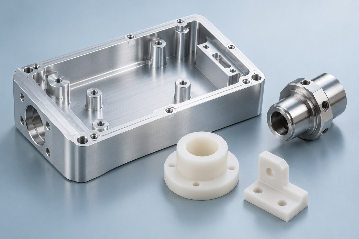 Concept machined equipment housing, cylindrical adapter and polymer supports