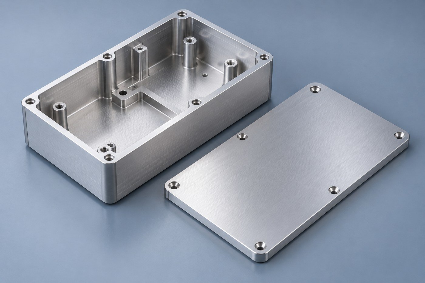 Concept aluminum instrument enclosure with internal bosses and separate cover